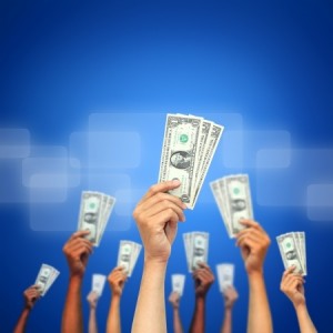 Customers giving money