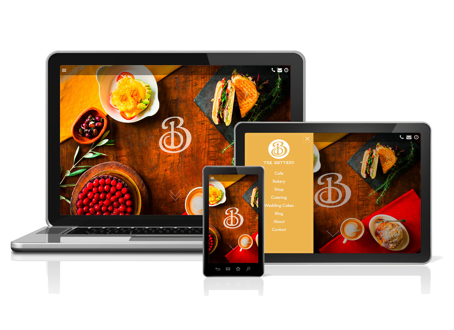 Example responsive web design on desktop, tablet, and mobile
