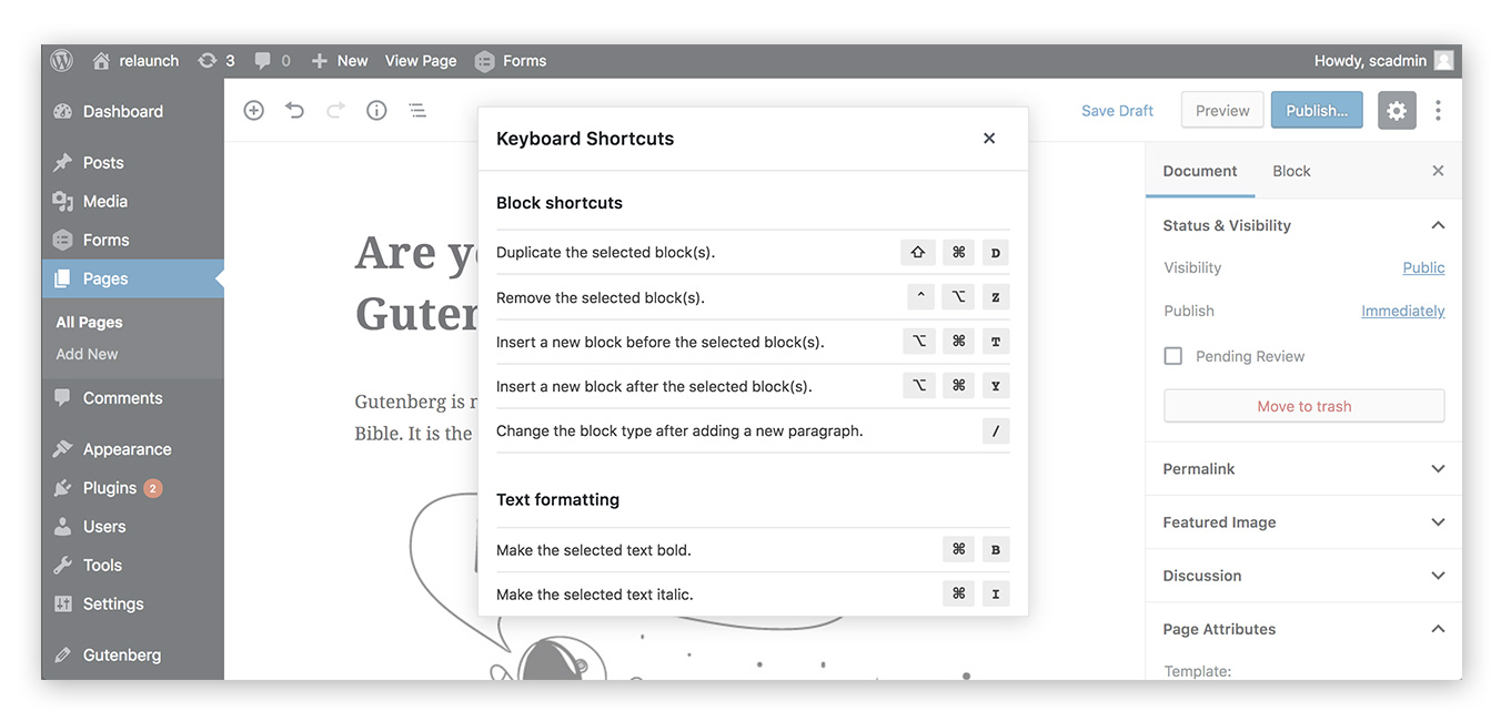 Keyboard shortcuts
